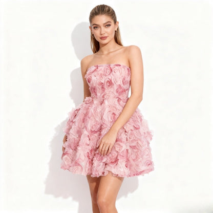 Luxe Organza Rosette Evening Dress