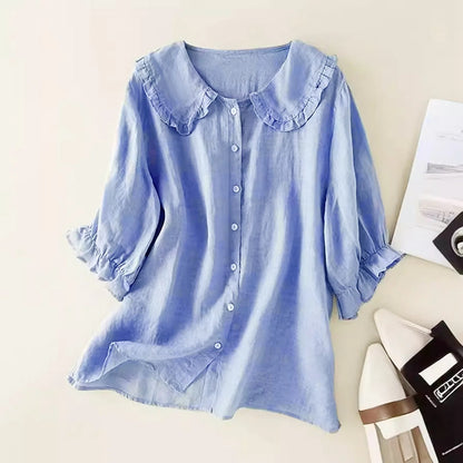 Relaxed Linen Shirt Ruffle Collar