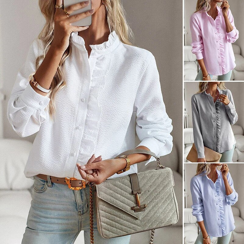 Chic Vertical Stripe Ruffle Blouse