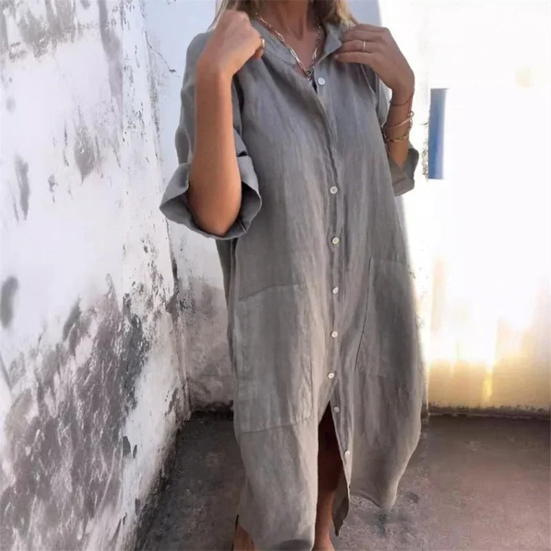 Boho Linen Shirt Dress