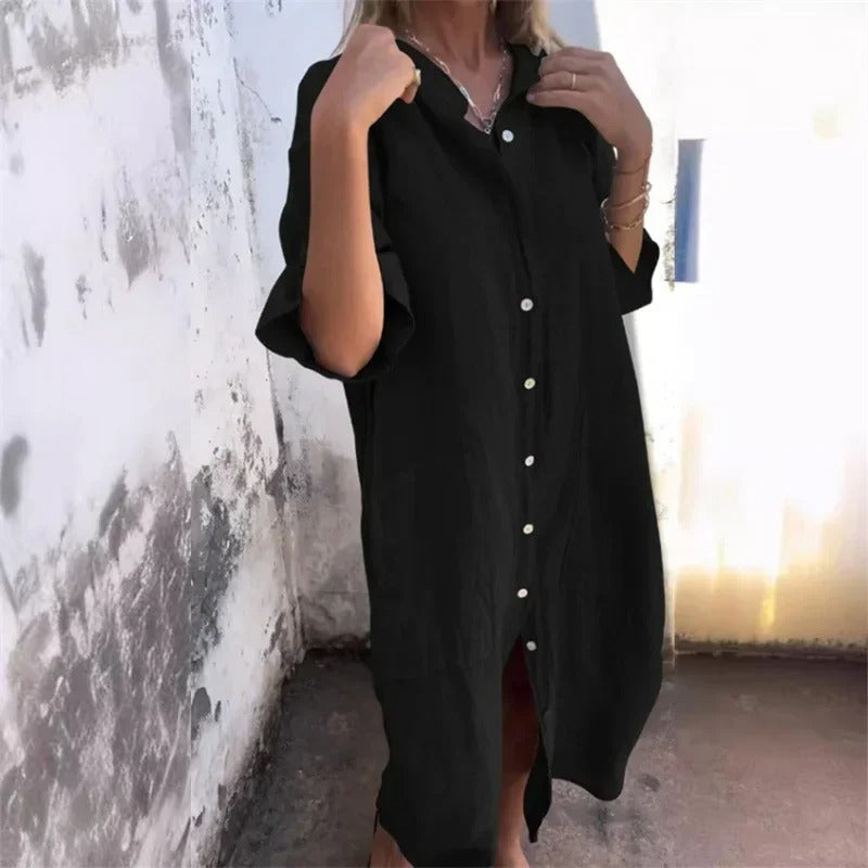 Boho Linen Shirt Dress
