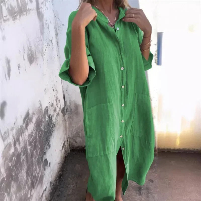 Boho Linen Shirt Dress