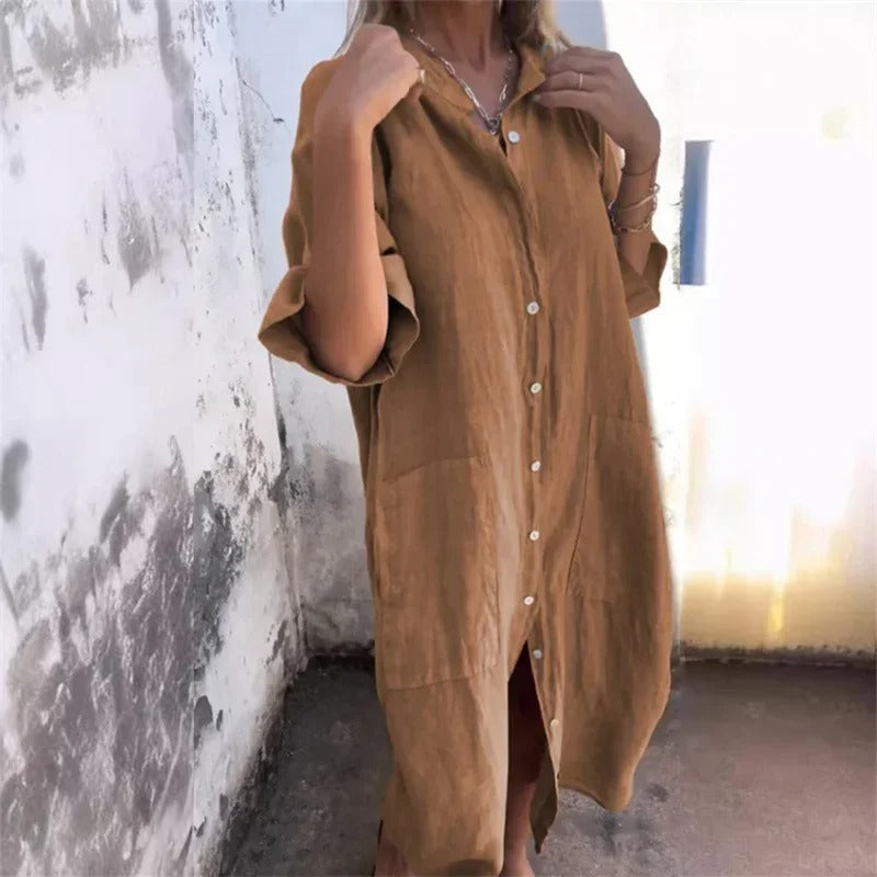 Boho Linen Shirt Dress