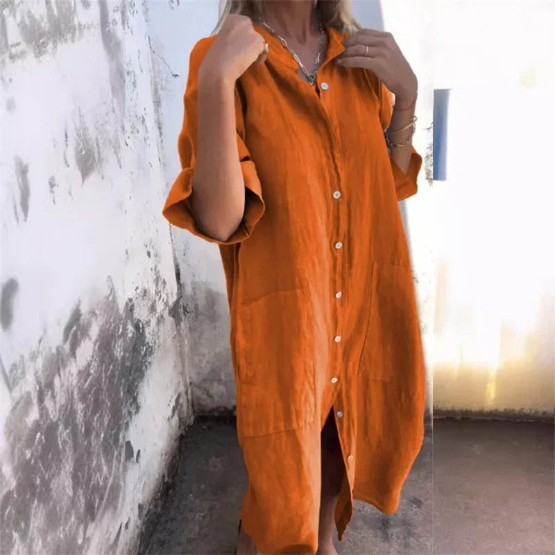 Boho Linen Shirt Dress