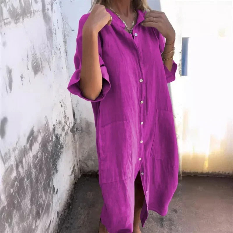 Boho Linen Shirt Dress