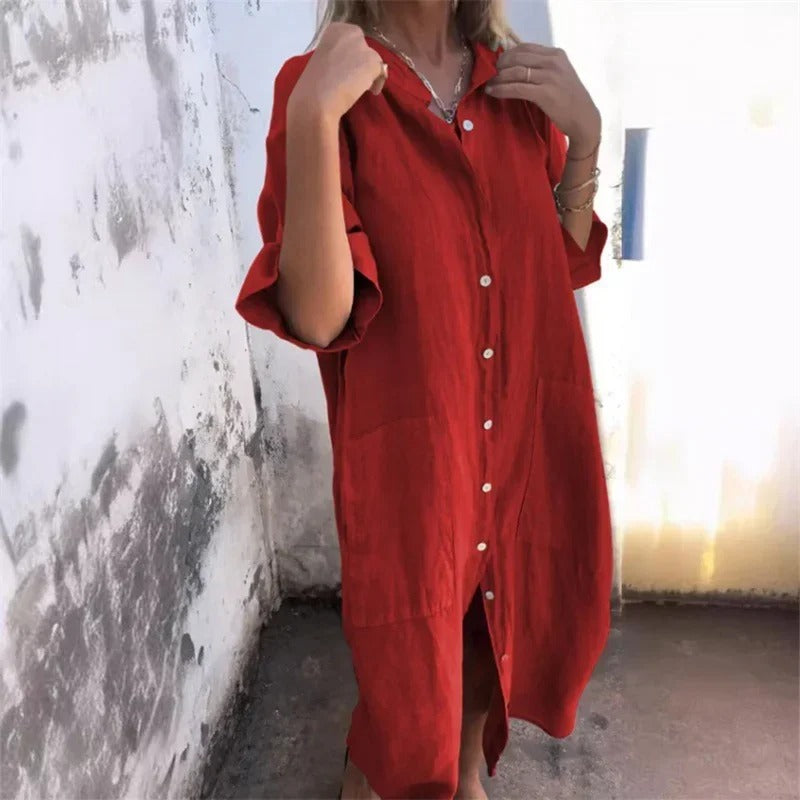 Boho Linen Shirt Dress